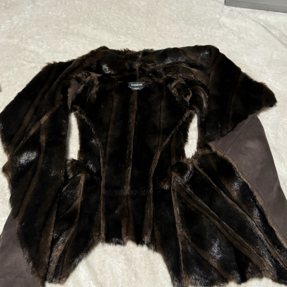 Bebe Faux Fur & Suede Vest Coat – Brown, Size XSmall